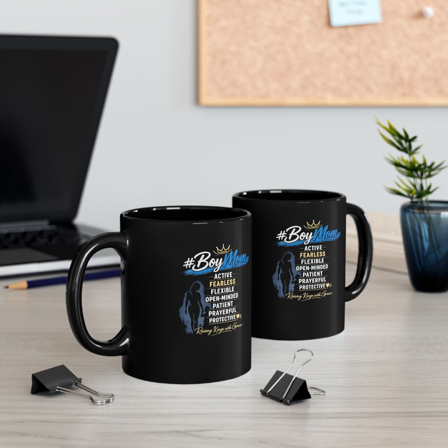 Boy Mom Coffee Mug — #BoyMom Traits List Black Ceramic Mug (11oz & 15oz)