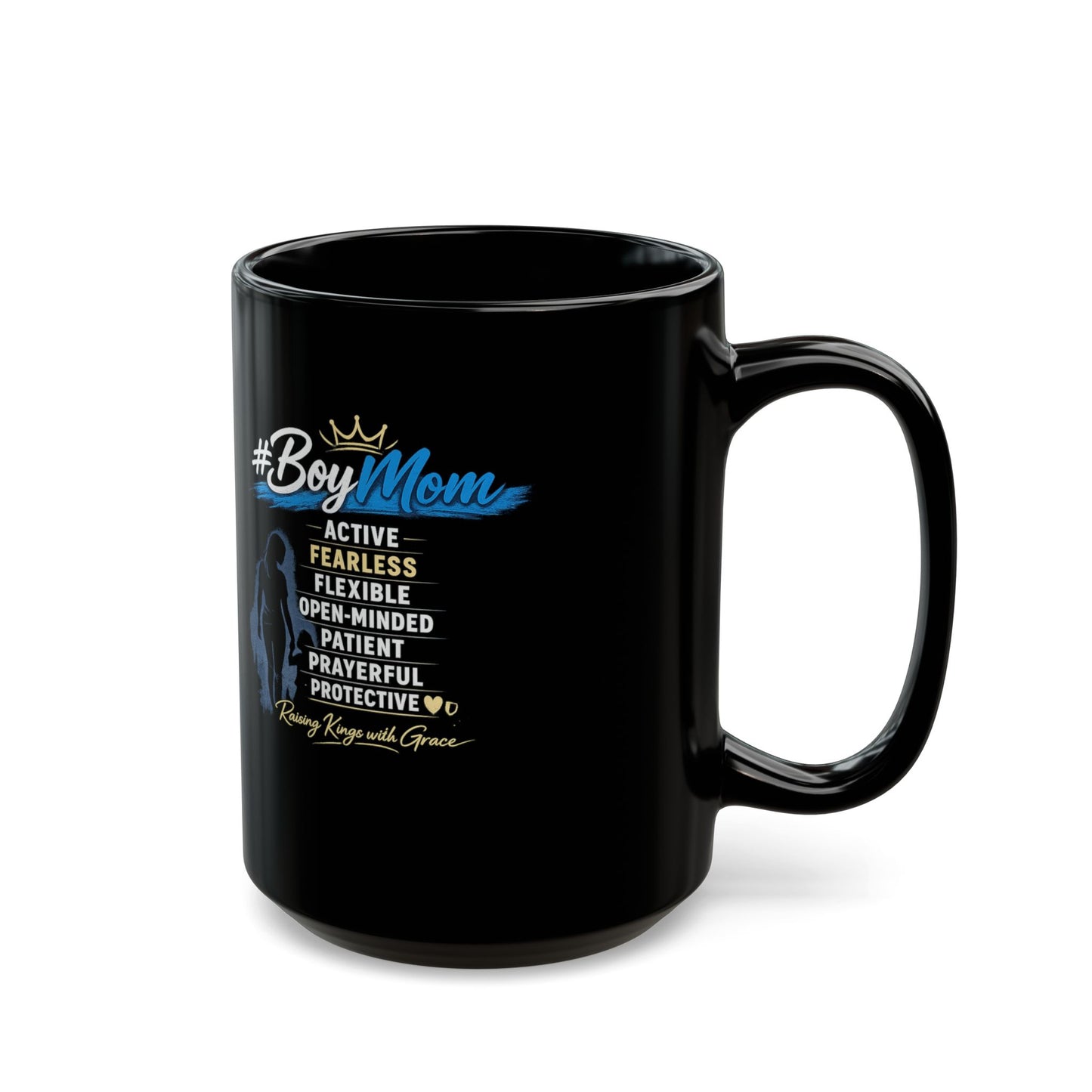 Boy Mom Coffee Mug — #BoyMom Traits List Black Ceramic Mug (11oz & 15oz)