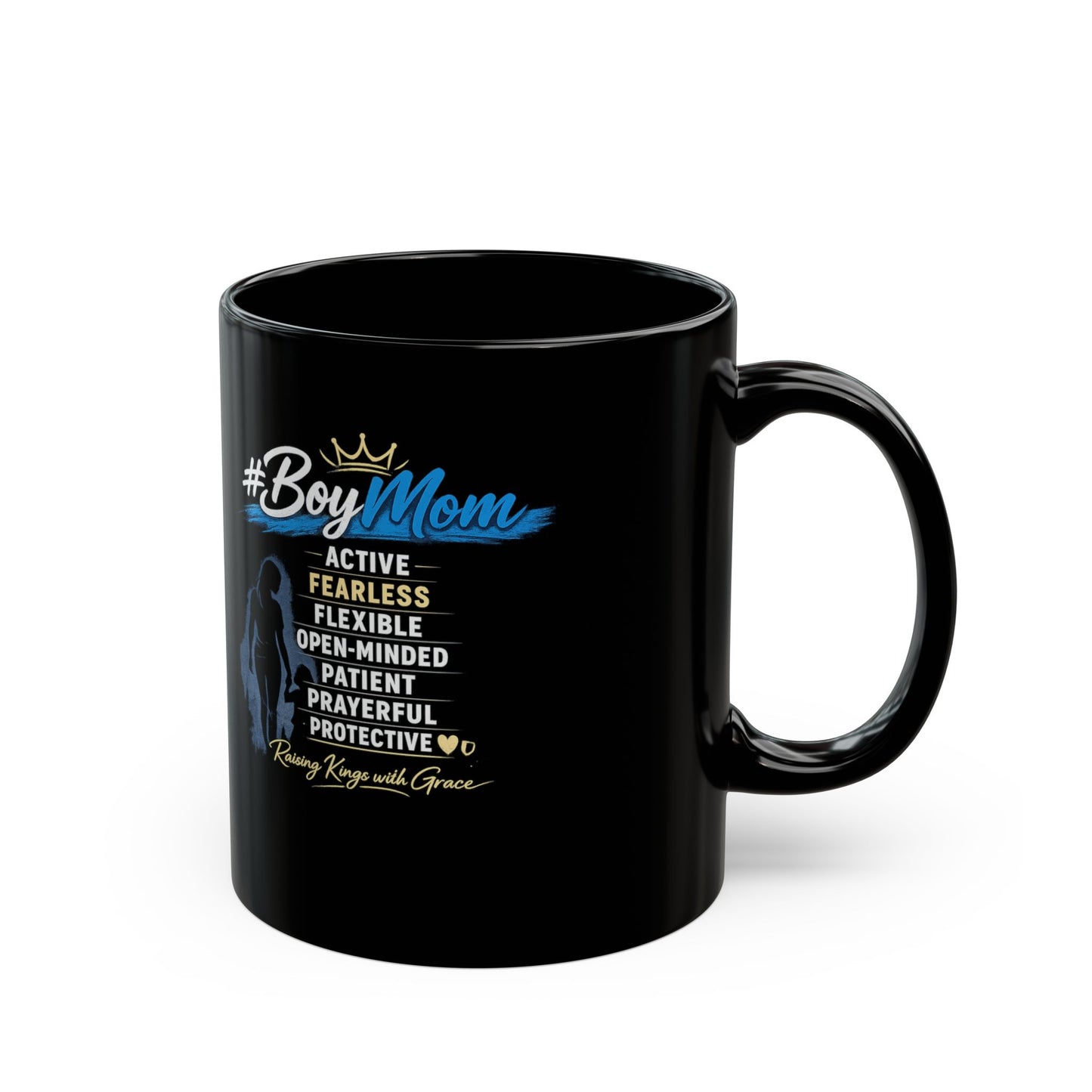 Boy Mom Coffee Mug — #BoyMom Traits List Black Ceramic Mug (11oz & 15oz)