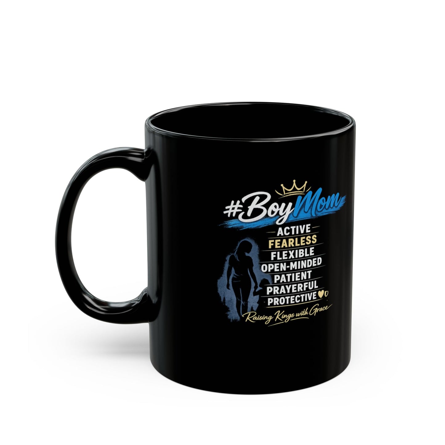 Boy Mom Coffee Mug — #BoyMom Traits List Black Ceramic Mug (11oz & 15oz)