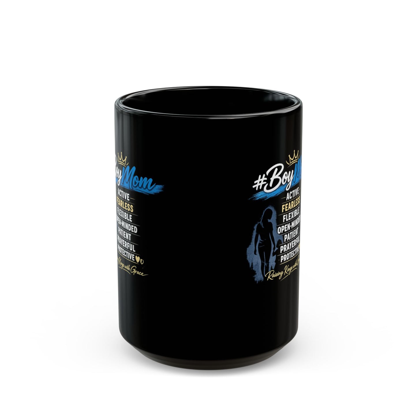 Boy Mom Coffee Mug — #BoyMom Traits List Black Ceramic Mug (11oz & 15oz)
