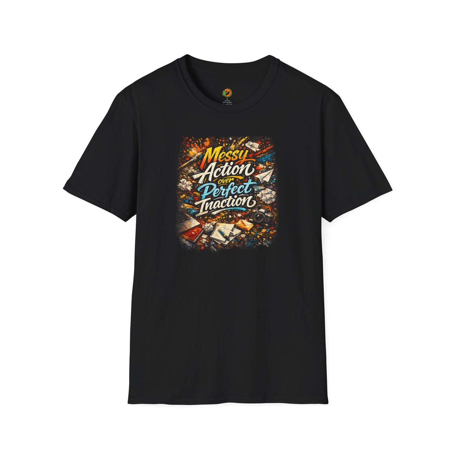Messy Action Over Perfect Inaction T-Shirt — Inspirational Adventure Graphic Tee for Men/Boys
